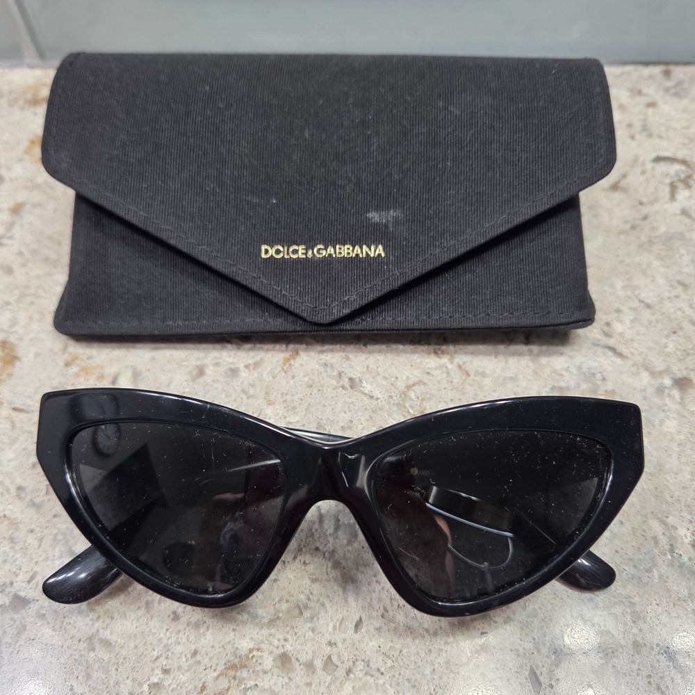 Dolce &‎ Gabbana Black Cat Eye Sunglasses Gold DG Logo DG4362